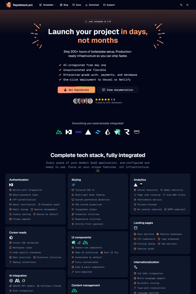 Landing 1 landing page template - dark mode preview