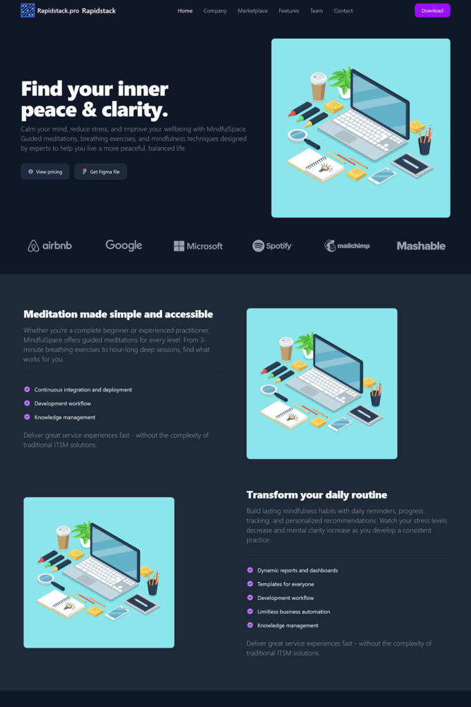 Landing 3 landing page template - dark mode preview