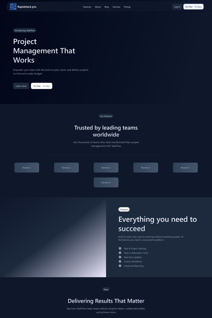Landing 4 landing page template - dark mode preview