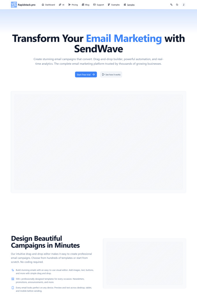 Landing 6 landing page template - light mode preview
