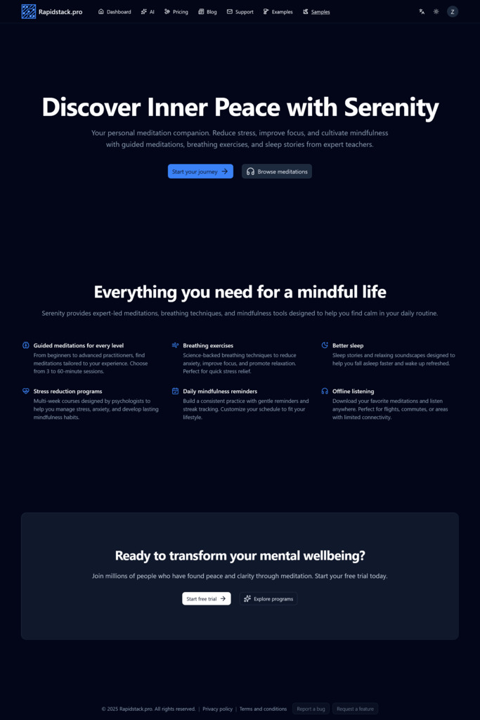 Landing 7 landing page template - dark mode preview
