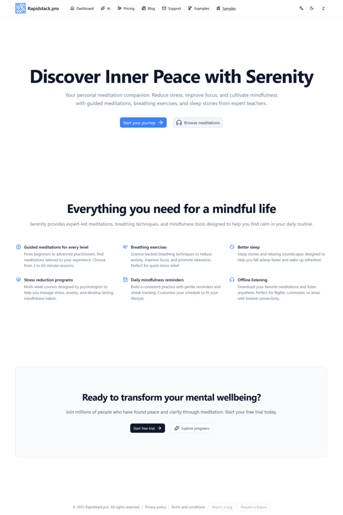 Landing 7 landing page template - light mode preview