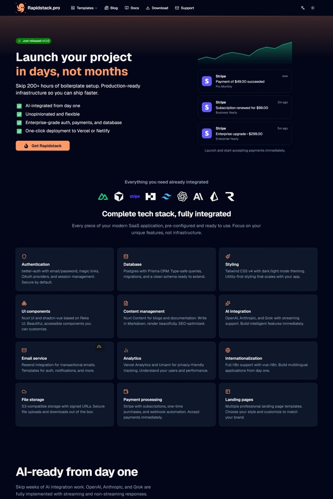 Landing 8 landing page template - dark mode preview